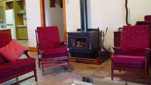 Flat-screen TV, fireplace, DVD player