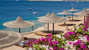 Private beach, sun-loungers, beach umbrellas, beach towels