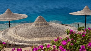 Private beach, sun-loungers, beach umbrellas, beach towels