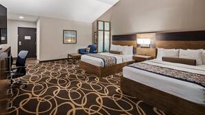 Pillowtop beds, desk, laptop workspace, iron/ironing board