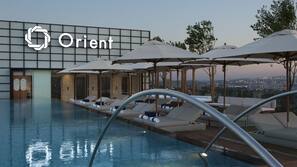 Indoor pool, seasonal outdoor pool, pool umbrellas