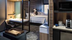 Premium bedding, desk, blackout drapes, iron/ironing board