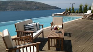 Seasonal outdoor pool, open 8 AM to 7 PM, pool umbrellas, sun loungers