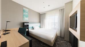 Premium bedding, desk, blackout curtains, iron/ironing board