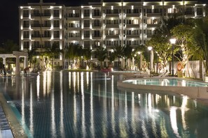 Outdoor pool, open 6 AM to 8 PM, pool umbrellas, sun loungers