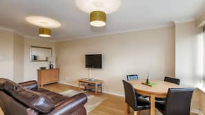 Flat-screen TV, DVD player, iPod docking station