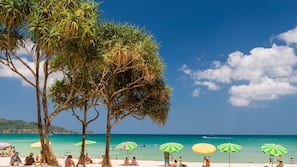 On the beach, beach towels