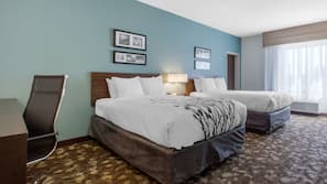 Premium bedding, desk, iron/ironing board, free cribs/infant beds