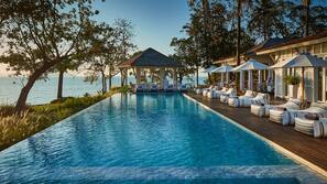 Outdoor pool, pool umbrellas