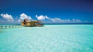 Private beach, white sand, free beach cabanas, sun-loungers