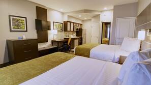 Egyptian cotton sheets, down comforters, pillowtop beds, desk