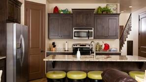 Fridge, microwave, oven, dishwasher