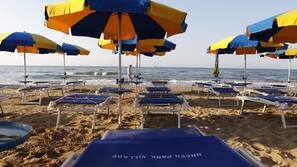 Private beach nearby, white sand, sun-loungers, beach umbrellas
