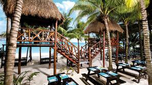 On the beach, white sand, beach towels, snorkelling