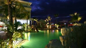 Outdoor pool, pool umbrellas