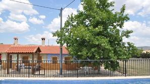 Seasonal outdoor pool, sun loungers