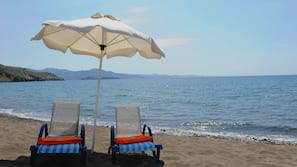 Beach nearby, sun loungers, beach umbrellas