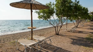 Beach nearby, sun loungers, beach umbrellas