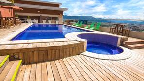 Outdoor pool, pool umbrellas