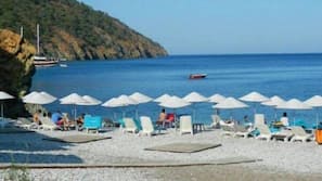 Private beach, sun loungers, beach umbrellas