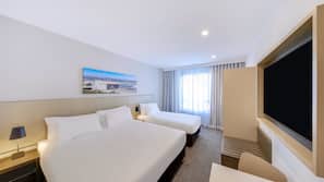 In-room safe, laptop workspace, blackout curtains, soundproofing