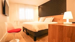 Premium bedding, desk, soundproofing, iron/ironing board