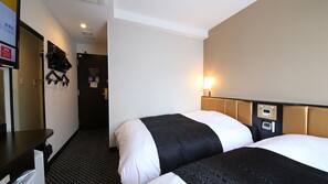 Down comforters, desk, blackout drapes, soundproofing