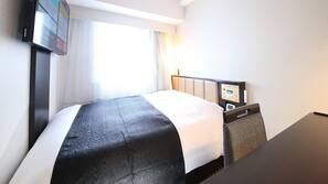 Down comforters, desk, blackout drapes, soundproofing