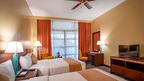 Minibar, desk, blackout curtains, iron/ironing board