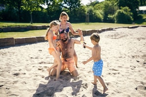 On the beach, scuba diving, beach volleyball, fishing