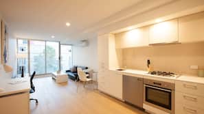 Full-sized fridge, microwave, oven, hob