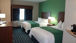 Premium bedding, desk, iron/ironing board, free wired internet