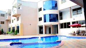 Outdoor pool, pool umbrellas