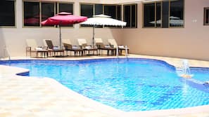 Outdoor pool, pool umbrellas