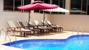 Outdoor pool, pool umbrellas