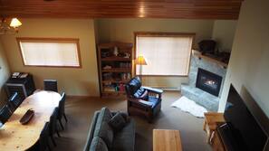 TV, fireplace, video game console, DVD player