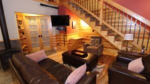 TV, fireplace, DVD player, video library