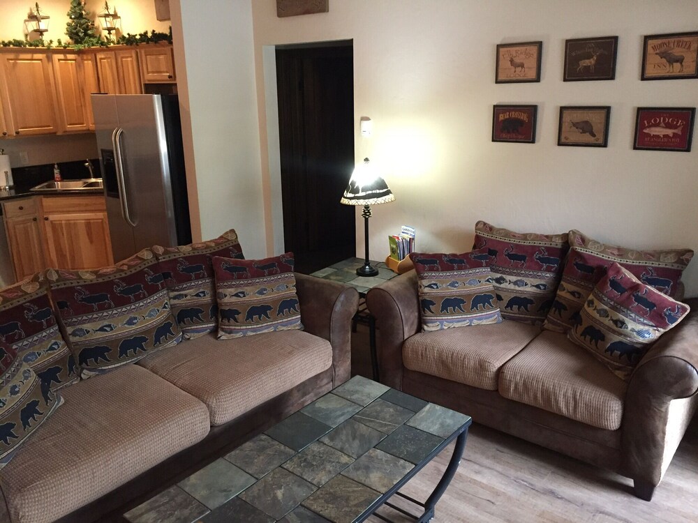 Living room, **Downtown** Private Hot Tub, Garage, Fireplace & Washer/Dryer