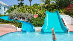 Outdoor pool, pool umbrellas, pool loungers