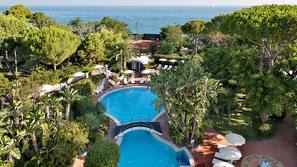 2 indoor pools, outdoor pool, pool umbrellas, pool loungers