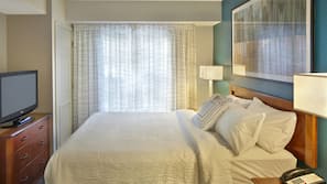 Premium bedding, desk, blackout drapes, iron/ironing board