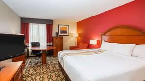 Premium bedding, pillowtop beds, desk, laptop workspace