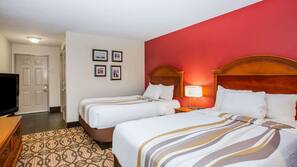 Premium bedding, pillowtop beds, desk, laptop workspace