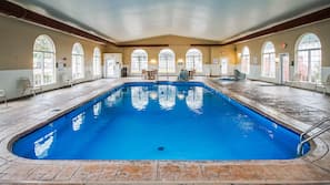 Indoor pool, outdoor pool, sun loungers
