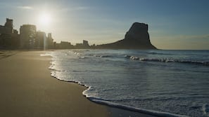 On the beach, white sand