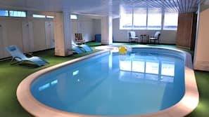 Indoor pool, open 7:30 AM to 9:00 PM, sun loungers