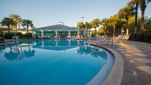 Outdoor pool, pool umbrellas
