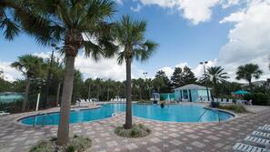 Outdoor pool, pool umbrellas