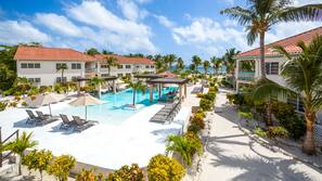 Outdoor pool, pool umbrellas, pool loungers