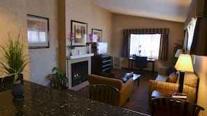LCD TV, fireplace